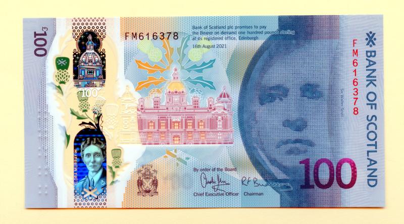 Bank of Scotland  New Polymer  Dr Flora Murray Commemorative £100 One Hundred Pounds Note Dated 16th August 2021
