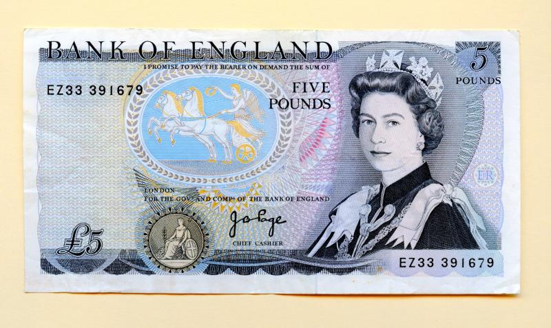 Bank of England  £5 Five Pound Note J B Page August 1973 Prefix EZ50  Last Series