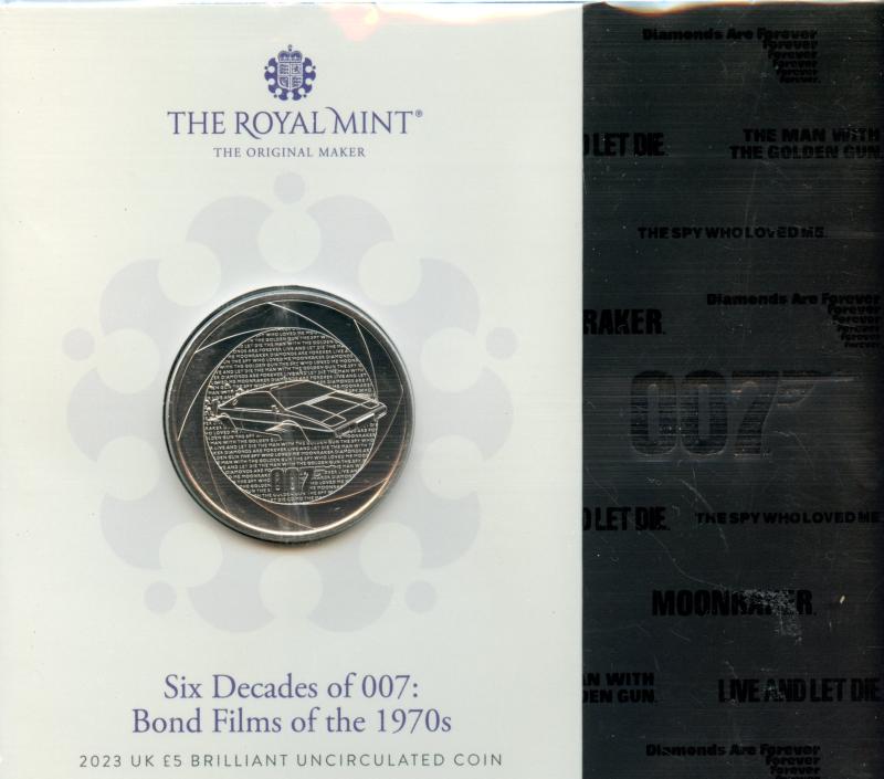UK Royal Mint 2023 James Bond Six Decades of 007 Brilliant Uncirculated £5 Coin