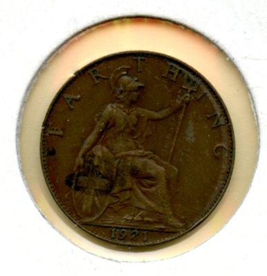 UK  George V Farthing Coin Dated 1921