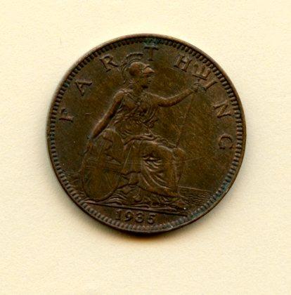UK George V Farthing Dated 1935