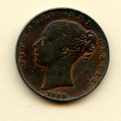 UK Queen Victoria  Farthing Coin  Dated 1839