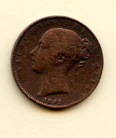 UK Queen Victoria Farthing Coin Dated 1847