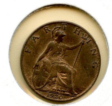 UK George V Farthing Coin Dated 1920