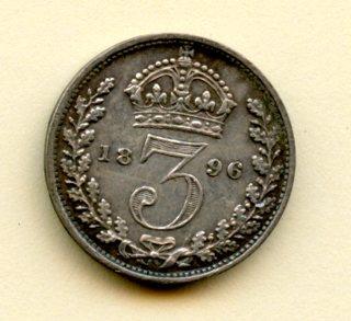 UK  Victoria Threepence Coin  Dated 1896