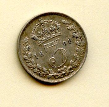 UK  Victoria Threepence Coin  Dated 1898