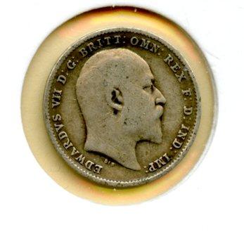 UK  Edward VII Threepence Coin  Dated 1907