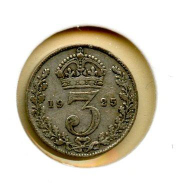 UK George V Three Pence Coin Dated 1925