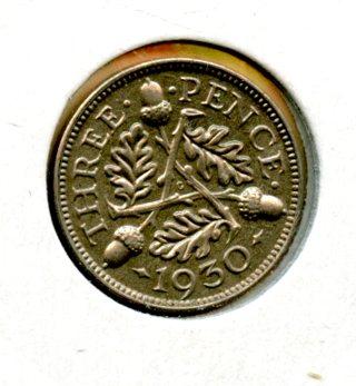 UK George V Three Pence Coin Dated 1930