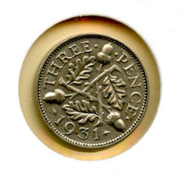 UK George V Three Pence Coin Dated 1931