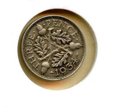 UK George V Three Pence Coin Dated 1934