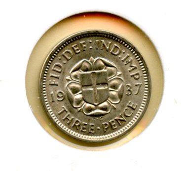 UK George VI Three Pence Coin Dated 1937