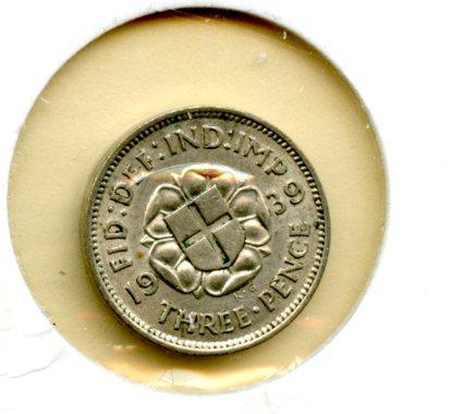 UK George VI Three Pence Coin Dated 1939