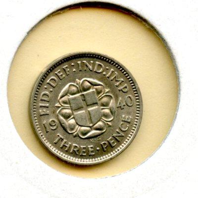 UK George VI Three Pence Coin Dated 1940