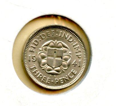 UK George VI Three Pence Coin Dated 1941