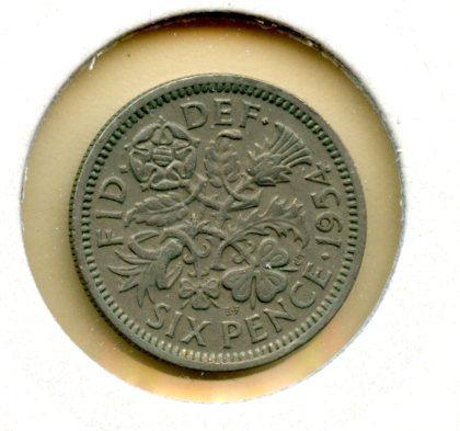 UK Queen Elizabeth Sixpence Coin Dated 1954