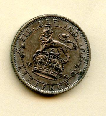 U.K. George V   Sixpence Coin Dated 1926