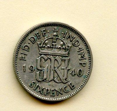 U.K. George VI Sixpence Coin Dated 1940