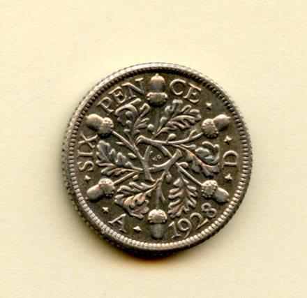 U.K. George V   Sixpence Coin Dated 1928