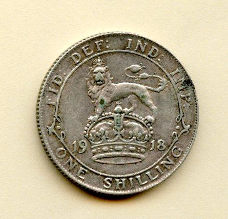 UK George V Shilling Coin Dated 1918