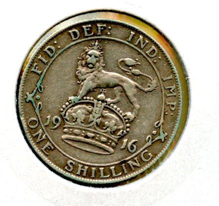 UK George V Shilling Coin Dated 1916