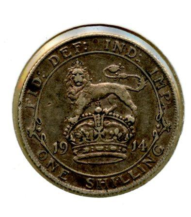 UK George V Shilling Coin Dated 1914
