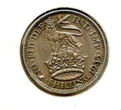 UK George V Shilling Coin Dated 1935