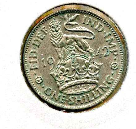 George VI  Shilling Coin  English  Obverse Dated 1942
