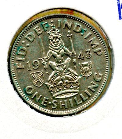 UK George VI   Scottish Shilling Coin  Dated 1943