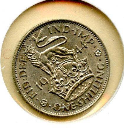 UK George VI  Shilling Coin  English  Obverse Dated 1944