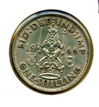 UK George VI  Shilling Coin  Scottish  Obverse Dated 1944