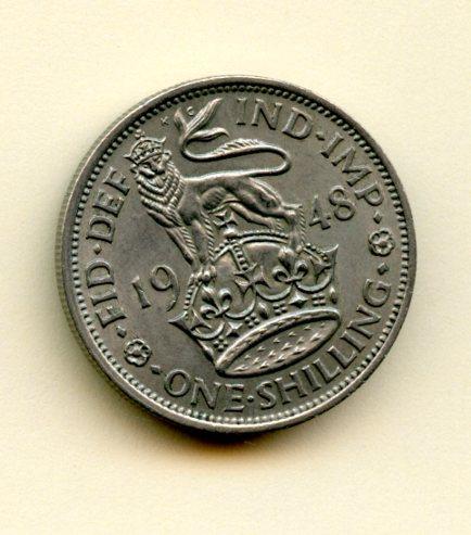 UK George VI  Shilling Coin  English  Obverse Dated 1948