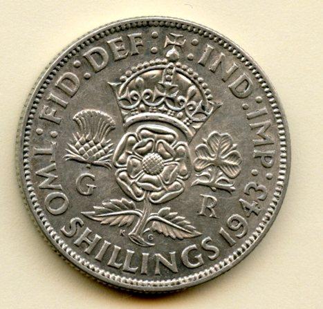 UK George VI Florin Coin  Dated 1943