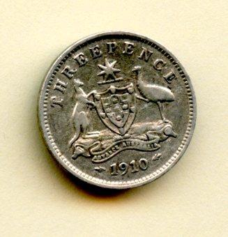 Australia  Silver Threepence Coin Dated 1910