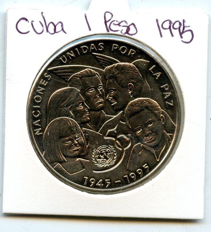 Cuba 1 Peso Dated 1995 United Nations 5oth Anniversary Commemorative Coin