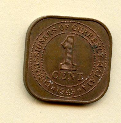 Malaya 1 Cent Coin Dated 1943