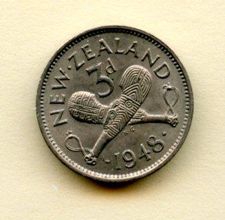 New Zealand Threepence Coin Dated 1948