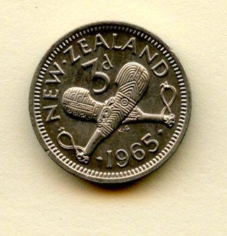 New Zealand Threepence Coin Dated 1965