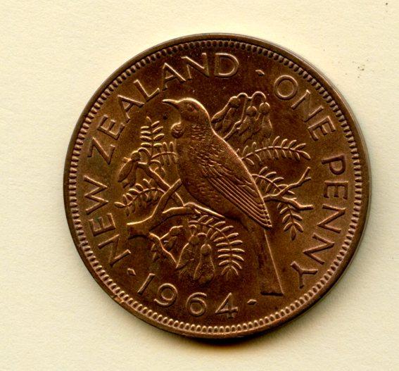 New Zealand One Penny Coin Dated 1964