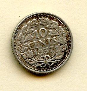 Netherlands 10 Cents Coin Dated 1937