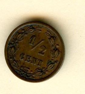 Netherlands 1/2 Cent Coin Dated 1901