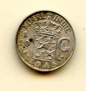 Netherland Indies 1/10 Cents Coin Dated 1945