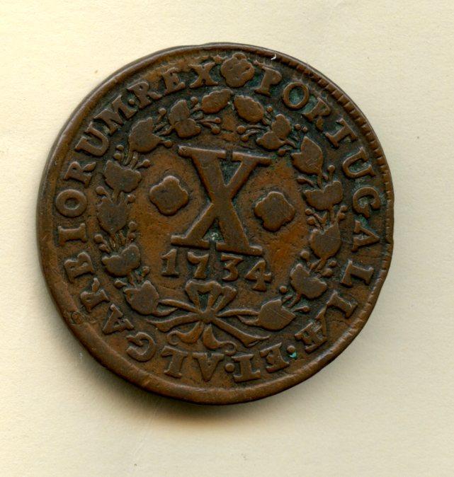 Portugal 10 Reis Coin Dated 1734