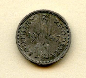 Southern Rhodesia Three Pence Coin Dated 1947