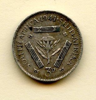South Africa  Threepence  Coin Dated 1941
