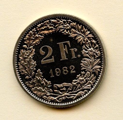 Switzerland  Proof 2 Franc Coin Dated 1982