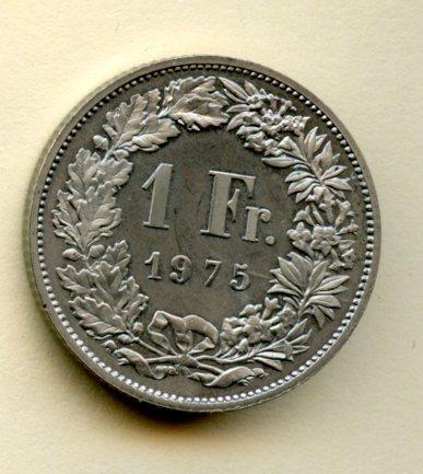 Switzerland Proof 1 Franc Coin Dated 1975