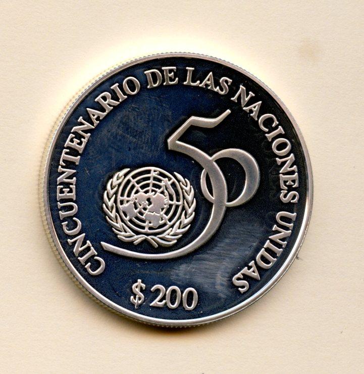 Uruguay $200 Dollar Silver Coin 50th Anniversary United Nations