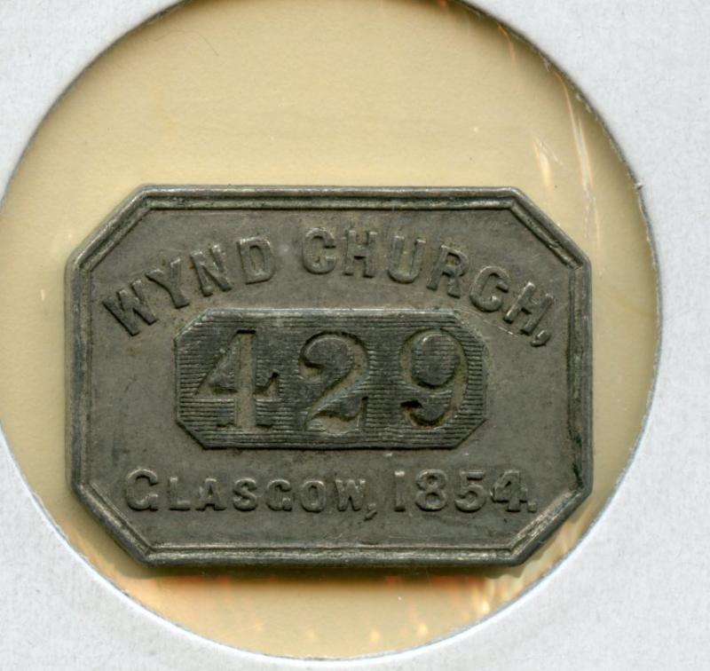 Wynd Glasgow Scottish Communion Church Token 1854