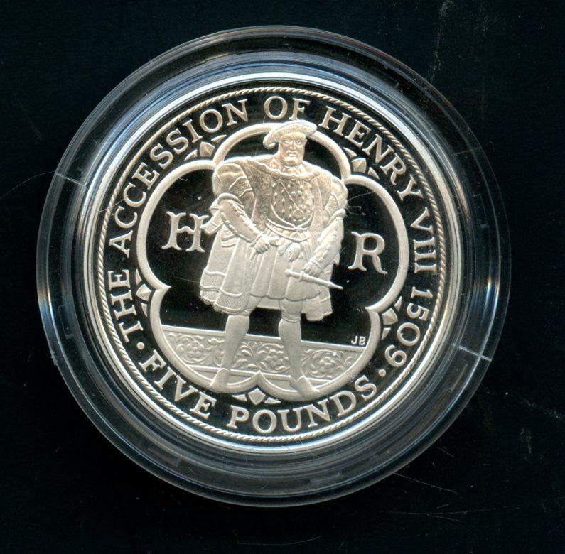 UK 2009  Henry VIII Silver Proof £5 Five Pound Crown Coin
